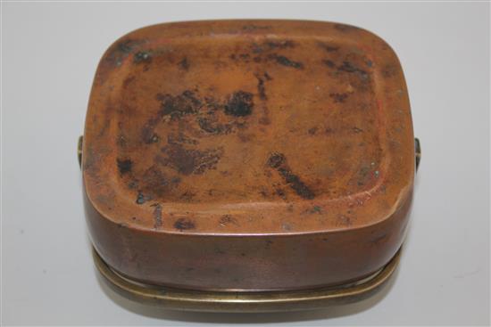 A Chinese copper bronze oblong hand warmer, 18th / 19th century, 15cm